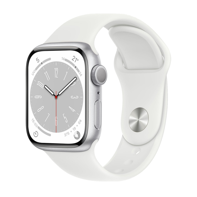 Ourfriday Apple Watch Series 8 GPS 41mm Silver Aluminium Case with S M White Sport Band