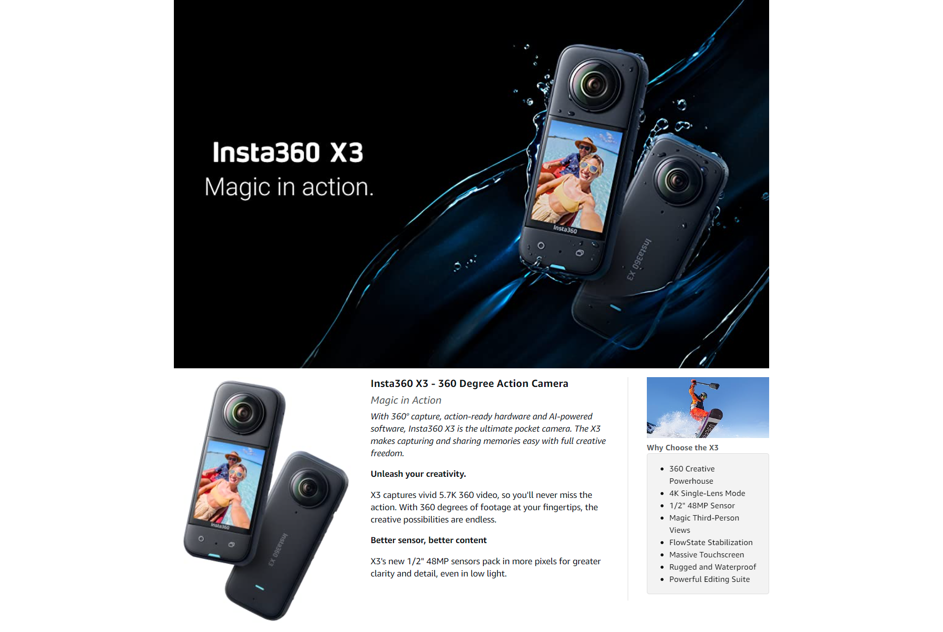 Ourfriday | Insta360 X3 - 360 Degree Waterproof Action Camera Ourfriday | Insta360 X3 - 360 Degree Waterproof Action Camera